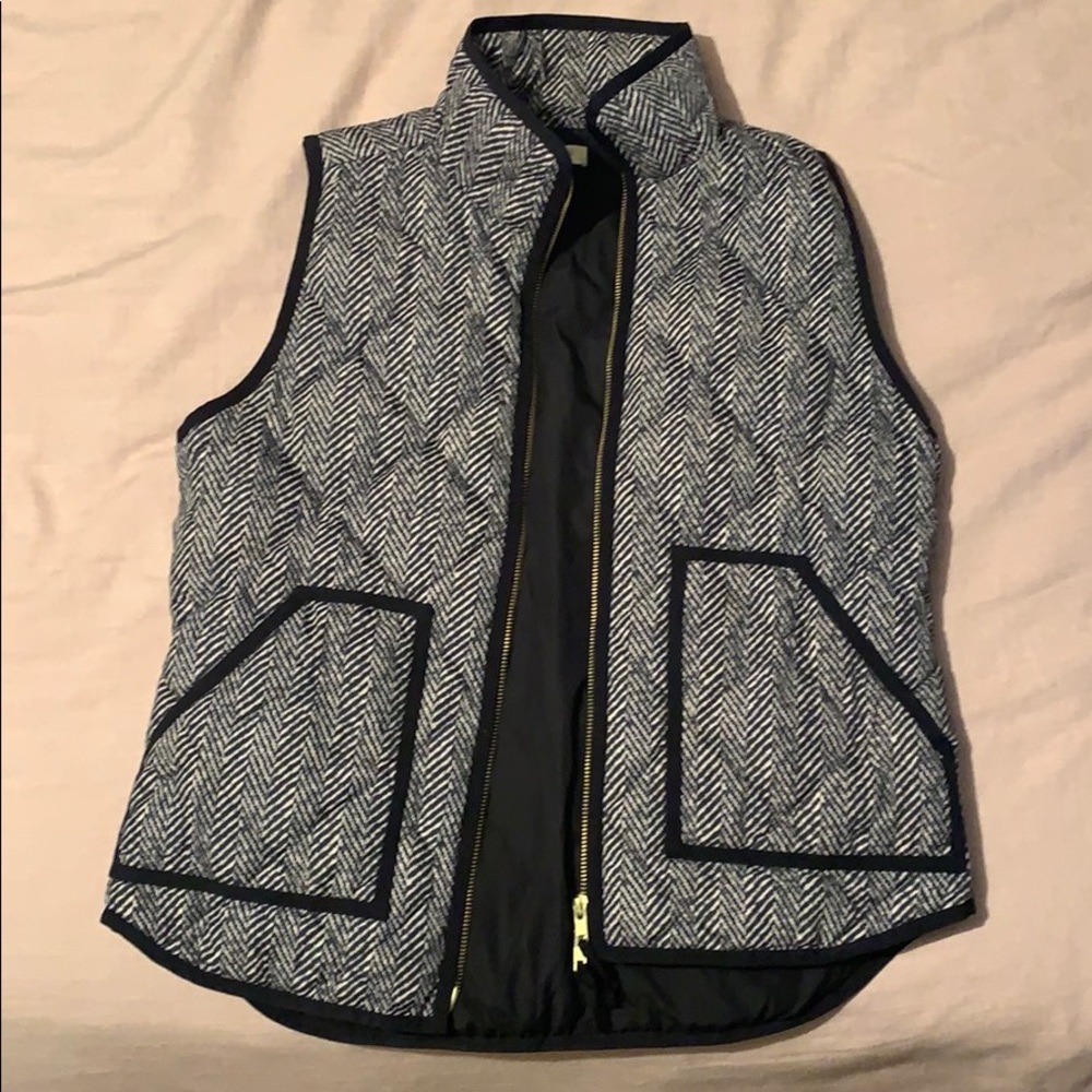 J. crew herringbone puffer vest with gold zipper